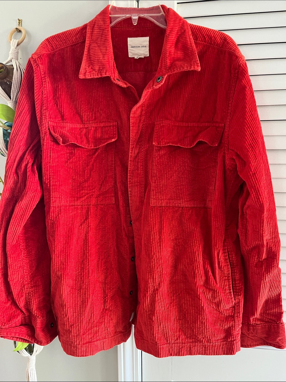 American Eagle Outfitters Red Corduroy Button-Down Shirt Jacket
